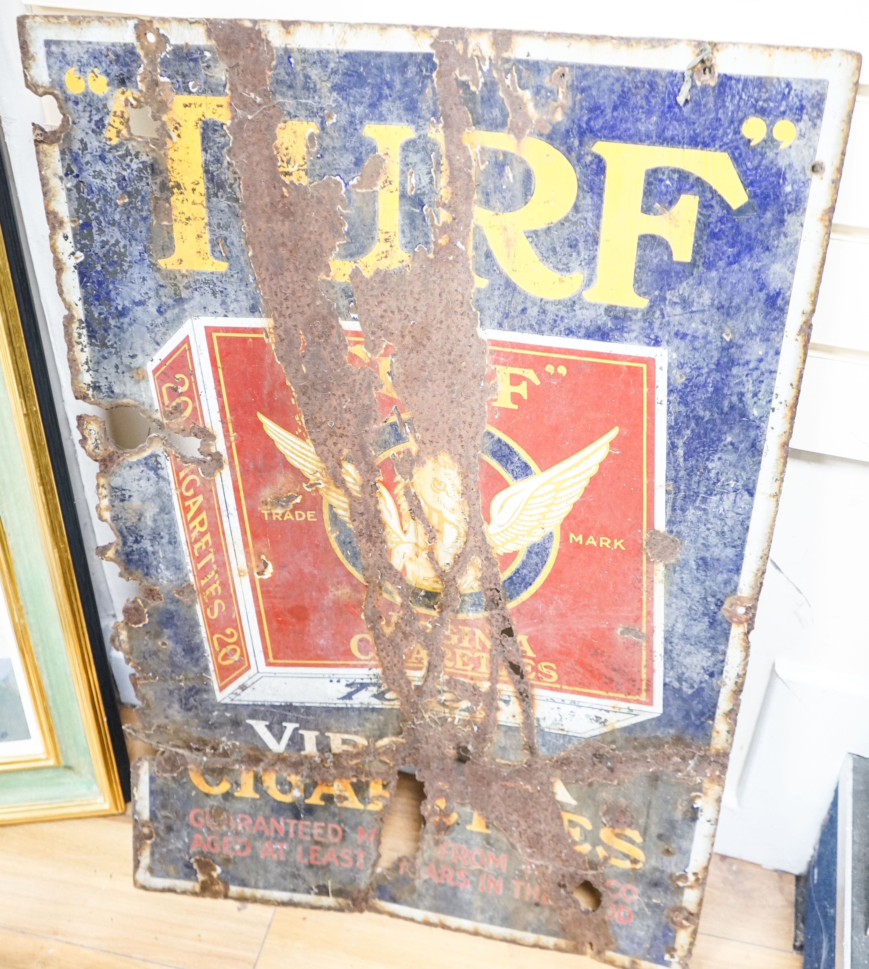 Three enamel advertising signs, one in poor condition, tallest 92cm